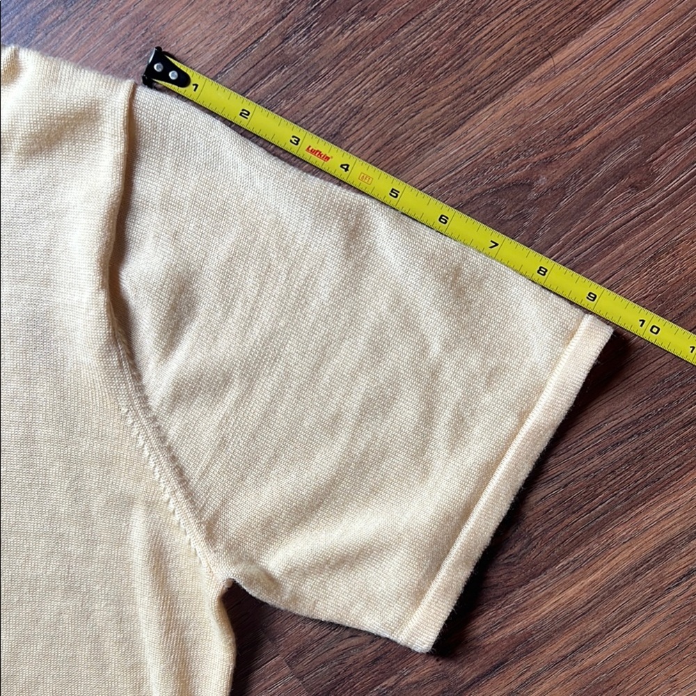 Sag Harbor Butter Yellow Short Sleeve Tee - Crochet Floral Neckline - Picture 11 of 11